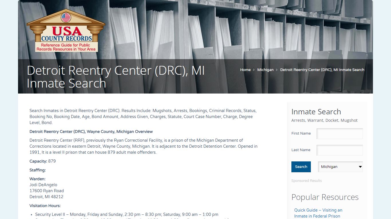 Detroit Reentry Center (DRC), MI Inmate Search | Name Search